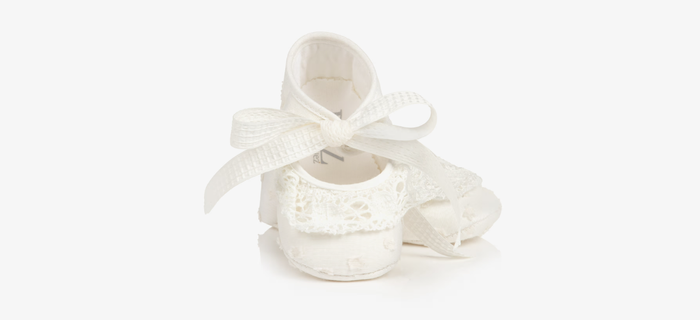PAZ RODRIGUEZ Baby Girls Ivory Pre-Walker Shoes With Lace Trims