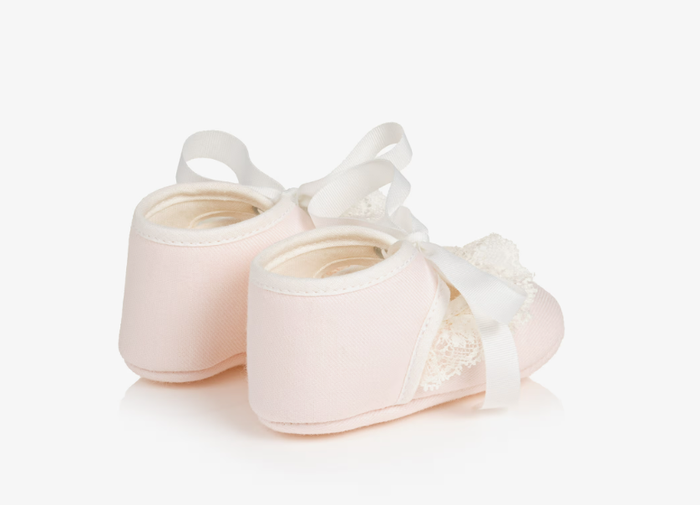 PAZ RODRIGUEZ Baby Girls Pale Pink Pre-Walker Shoes with Lace Trim