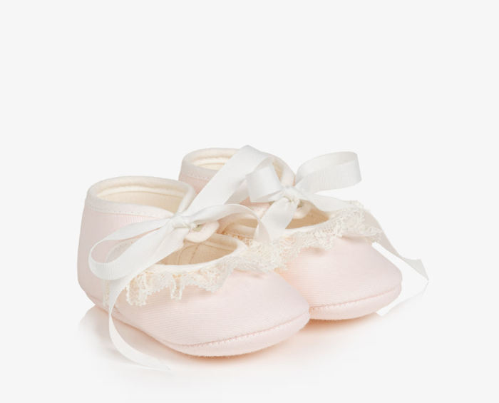 PAZ RODRIGUEZ Baby Girls Pale Pink Pre-Walker Shoes with Lace Trim