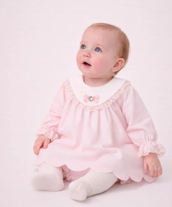 PAZ RODRIGUEZ Baby Girls Pink Dress Set with Scalloped Hem €125.35