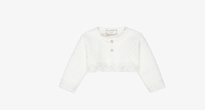 PAZ RODRIGUEZ Girls Ivory Knot Stitch Knit wool Cardigan