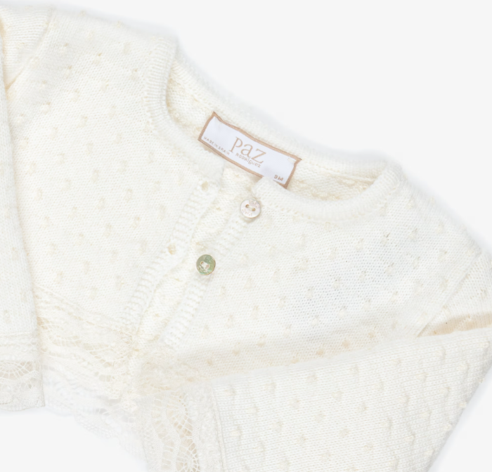 PAZ RODRIGUEZ Girls Ivory Knot Stitch Knit wool Cardigan