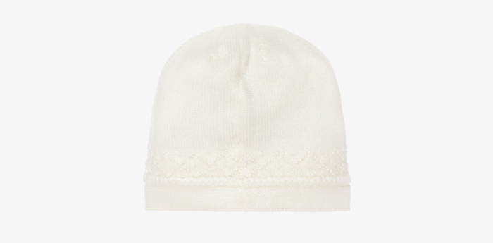 PAZ RODRIGUEZ Ivory Knitted Merino Wool Baby Hat