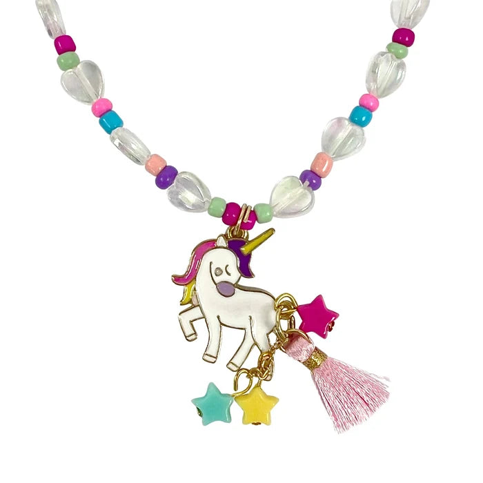 Pink Poppy Unicorn Charm Necklace and Bracelet Set