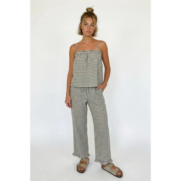 Plaid Ruffle Detail Panta