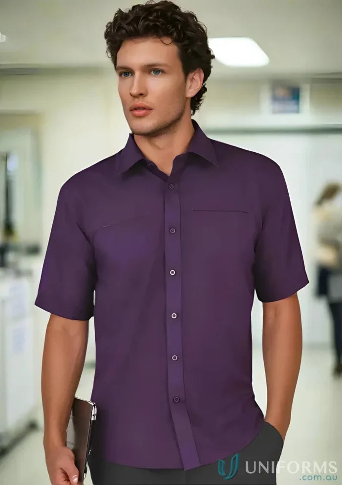 Purple short-sleeve Oasis Shirt for men, ideal mens Oasis short sleeve shirt style