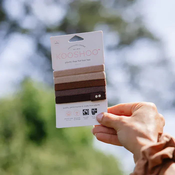 Kooshoo Brown Plastic Free Organic Hair Ties - 4 Colors, Sustainable Hair Ties, Organic Cotton, Natural Rubber