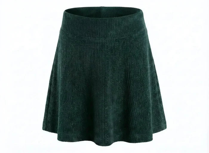Pleat Libba Skirt-Dark Green Velour