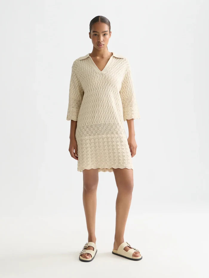 Pointelle Stitch Knitted Short Dress Fog UFU01421T