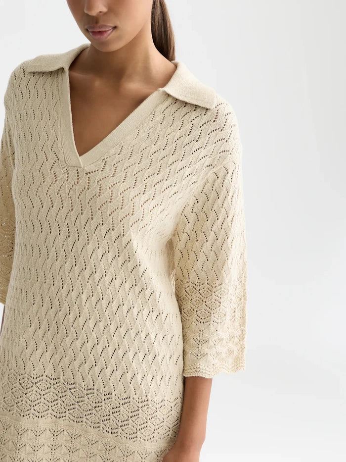 Pointelle Stitch Knitted Short Dress Fog UFU01421T