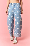 Polka Dot Rolled Up Barrel Denim Pants