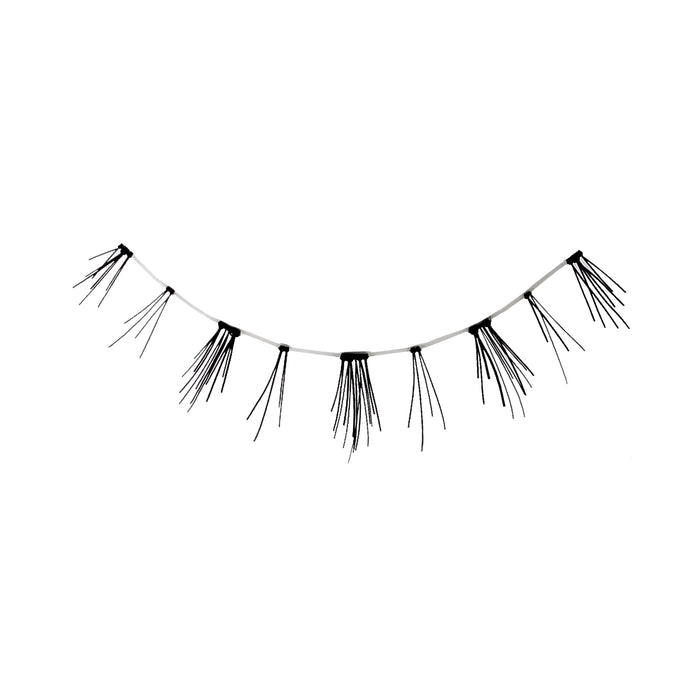 Curved display of Precious Lower Lashes with multiple lash clusters attached along a wire on a white background