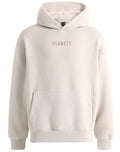 Premium oversized bone hoodie in cream color with minimalist design and subtle front pocket ideal for work uniforms