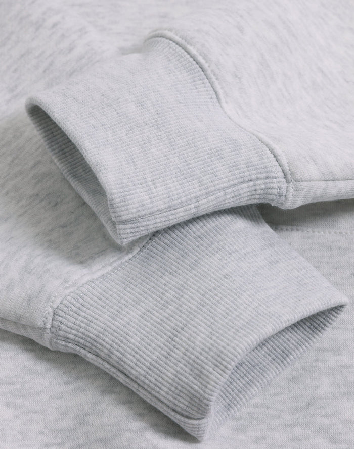 Premium oversized white marle hoodie with ribbed cuffs in soft light gray heathered knit ideal for work uniforms and workwear
