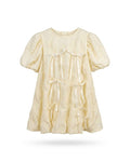 Cream Floral Textured Dress for Girls Elegant Puff Sleeve Occasion Wear Default Title