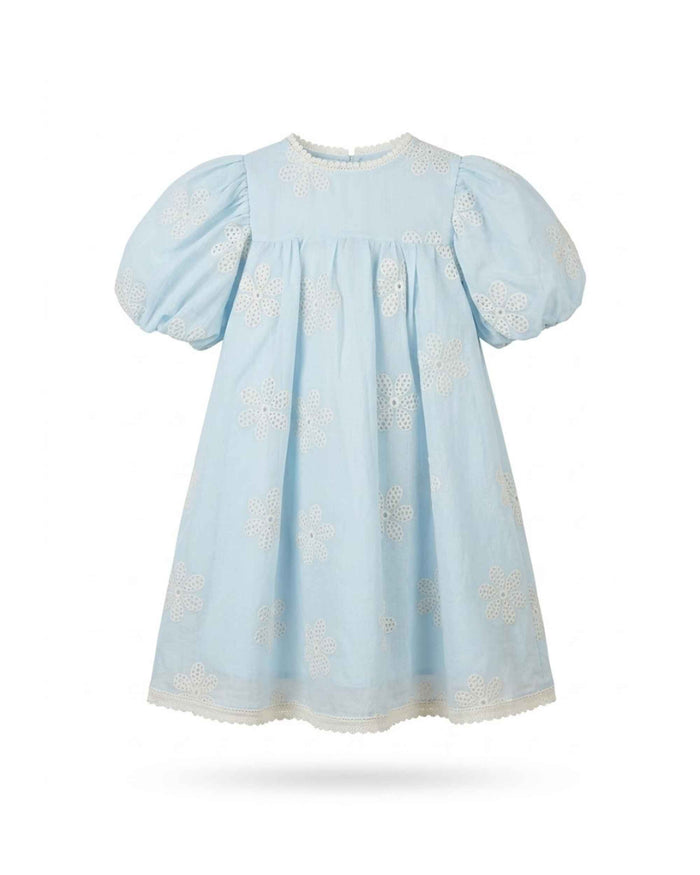Sky Blue Puff Sleeve Dress for Girls Classic Elegant Everyday Party Wear Default Title