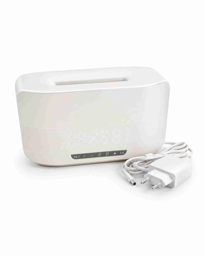 White aroma diffuser with front LED control panel and power cord