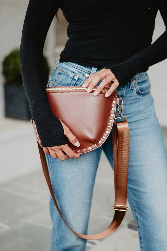 PREORDER: Brown Gold-Studded Crossbody Bag // eta September