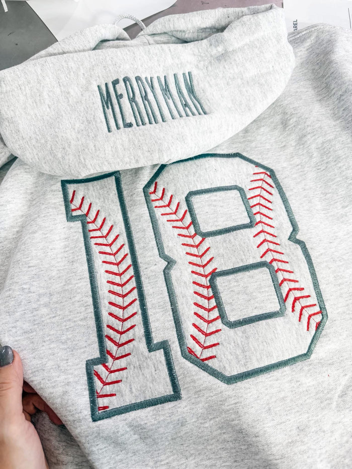 PREORDER: Embroidered Hood - Custom Appliqué Number // ships in 1-2 weeks