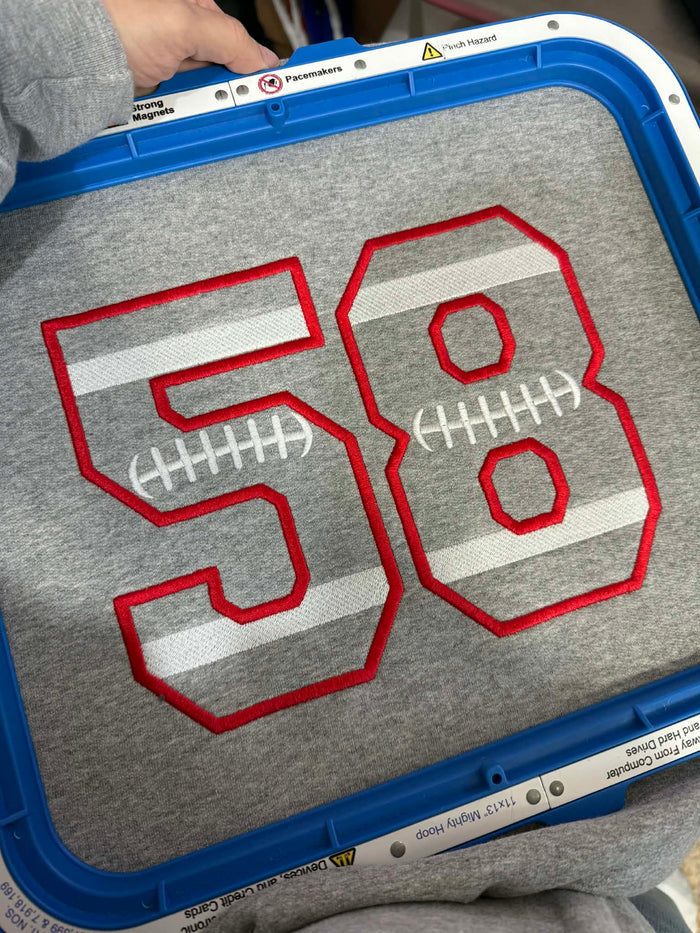 PREORDER: Embroidered Hood - Custom Appliqué Number // ships in 1-2 weeks