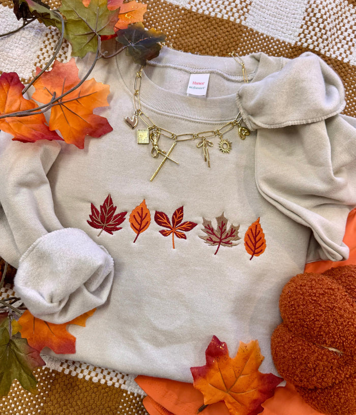 PREORDER: Fall Leaves Embroidered Sweatshirt