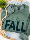 PREORDER: Hello Fall Faux Leather Leopard -EMBROIDERED SWEATSHIRT