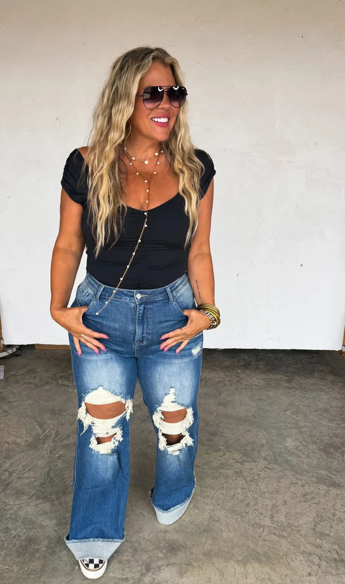 PREORDER: Signature Dark Wash Distressed Jeans // eta October