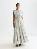Printed Tiered Maxi Dress Cactus Stripe Placed Raffia