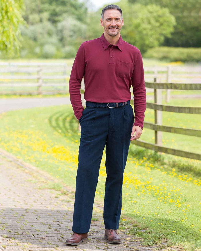 Pure Cotton Jersey Long Sleeved Claret Polo Top - Image 2 - Country Collection
