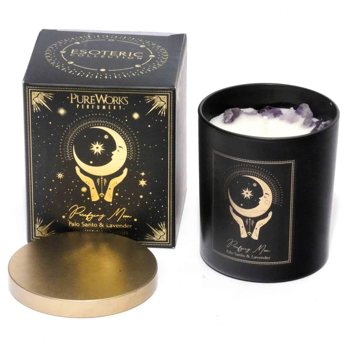 Purifying Moon Esoteric Gem Candle – Palo Santo & Lavender with Amethyst stone