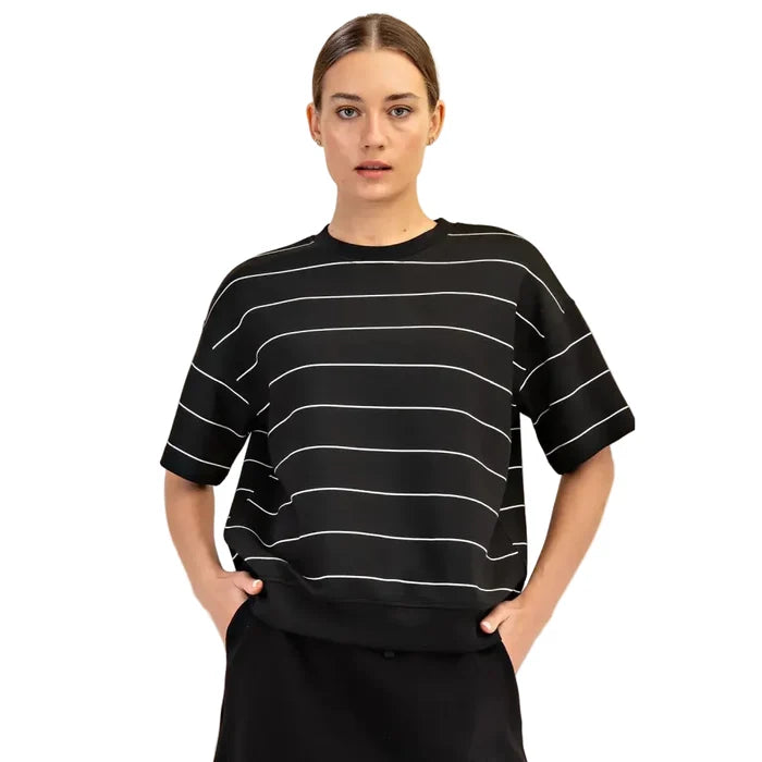 Rae Mode Women's Scuba Stripe Basic Short Sleeve Top