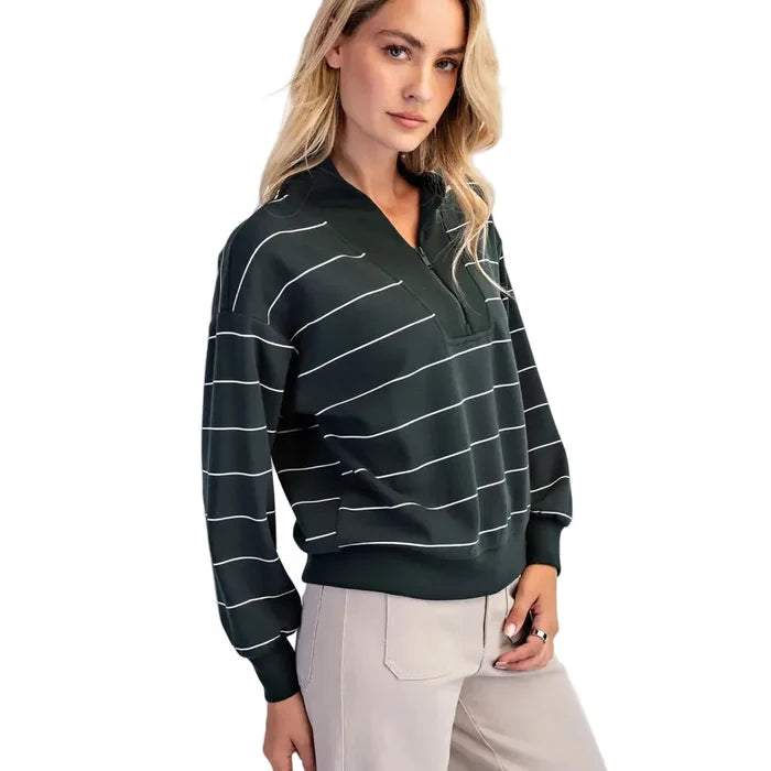 Rae Mode Women's Scuba Stripe V-Neck Pullover