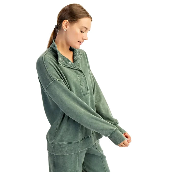 Rae Mode Women's Waffle 1/4 Zip Snap Sweatshirt