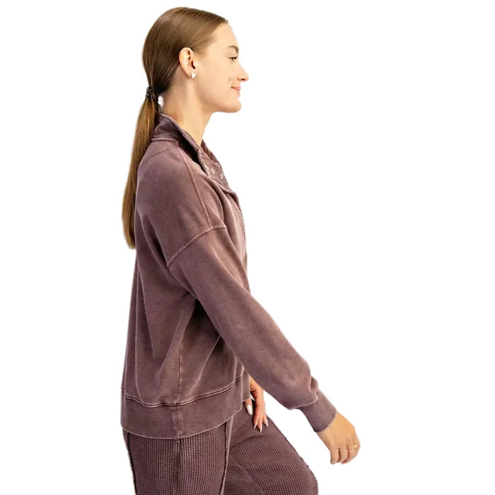 Rae Mode Women's Waffle 1/4 Zip Snap Sweatshirt