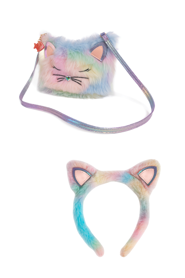 Rainbow Furry Kitty Purse & Headband Bundle