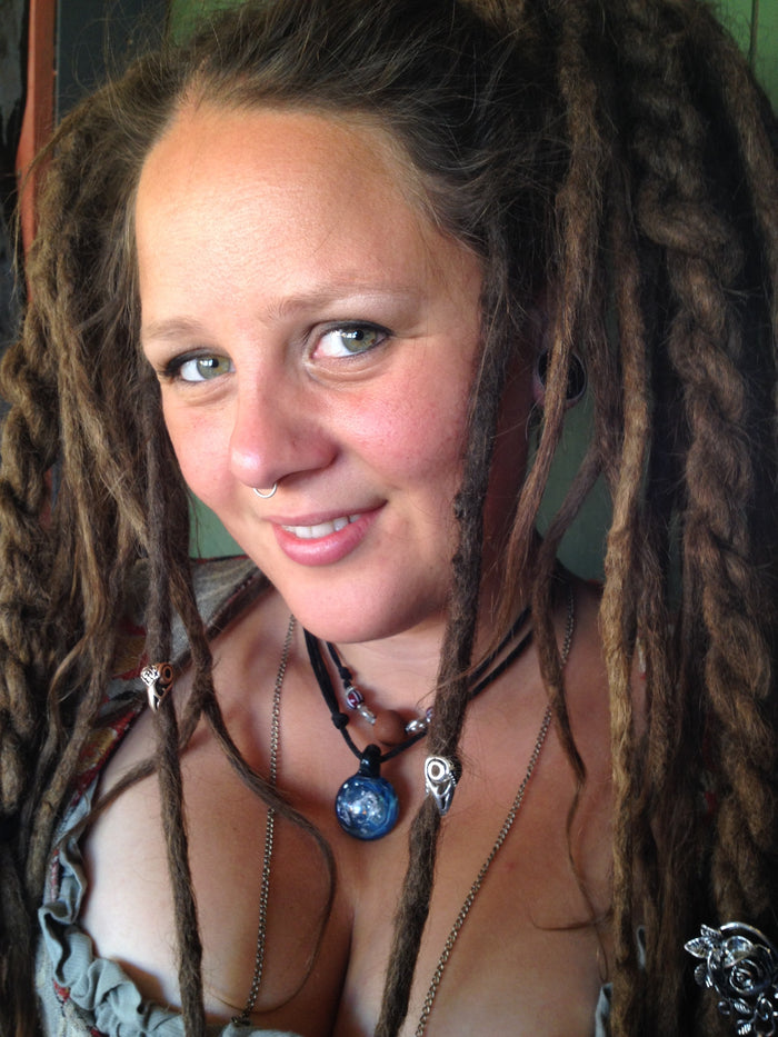 Model wearing Raven's Skull Hair Bead - Silver Finish Gothic & Viking style