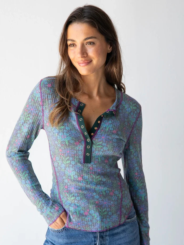 Reagan Thermal Henley - Dark Blue Garden-view 1