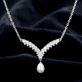 Wedding Jewelry | V-Shape Pearl Drop Bridal Necklace – Silver & Gold
