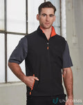 Mens black and grey soft shell vest with orange accents from JK45 Rosewall, perfect for winning spirit