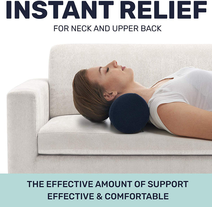 Round Cervical Roll Pillow – Bamboo Cover, Neck & Spine Support (Navy)
