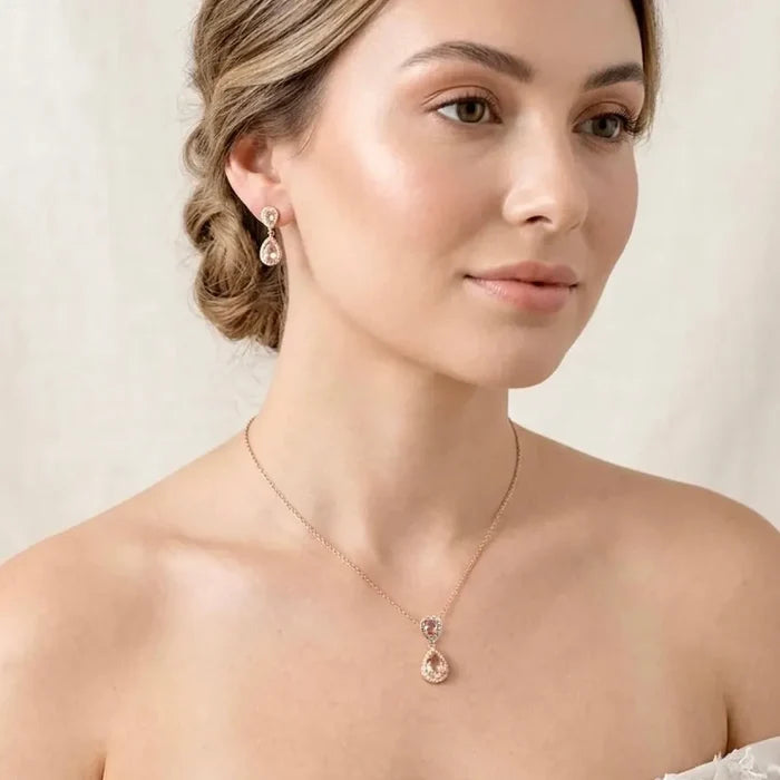 Wedding Jewelry - Champagne CZ Bridal Jewelry Set - Available in Rose Gold, Silver, and Yellow Gold