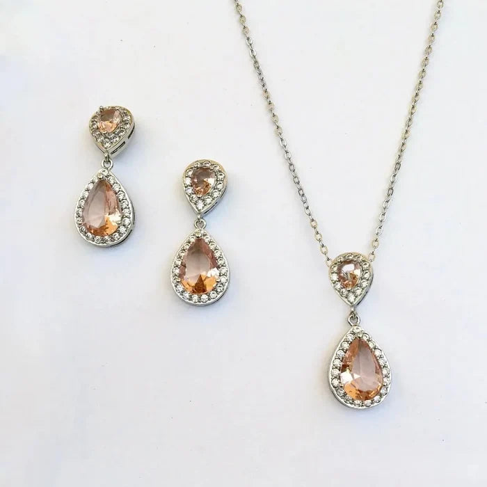 Wedding Jewelry - Champagne CZ Bridal Jewelry Set - Available in Rose Gold, Silver, and Yellow Gold