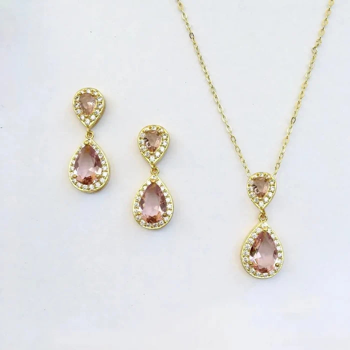 Wedding Jewelry - Champagne CZ Bridal Jewelry Set - Available in Rose Gold, Silver, and Yellow Gold
