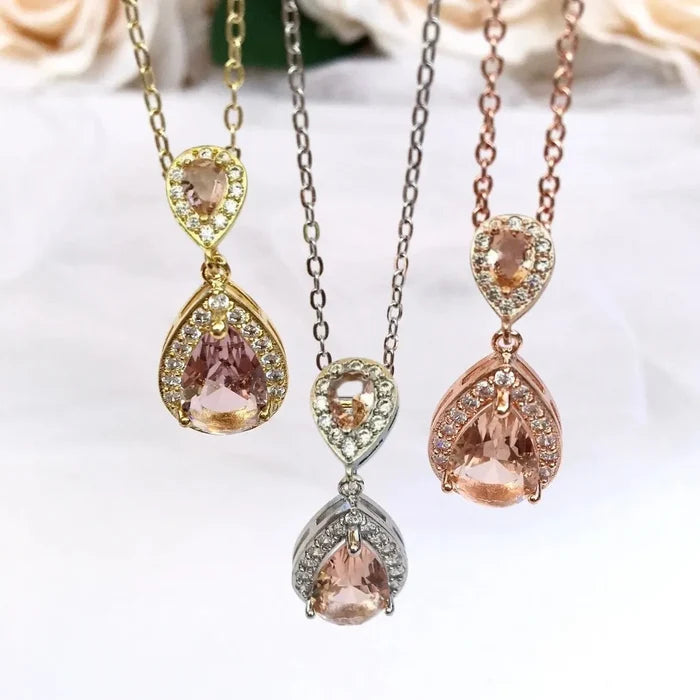 Wedding Jewelry - Champagne CZ Bridal Jewelry Set - Available in Rose Gold, Silver, and Yellow Gold