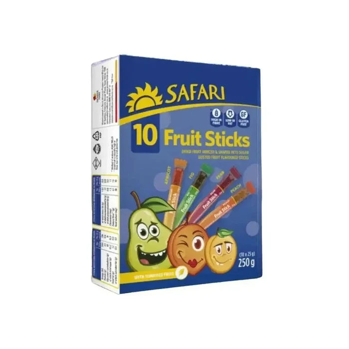 Safari Fruit Sticks 10's nutritious high-fiber gluten-free fruit snack sticks