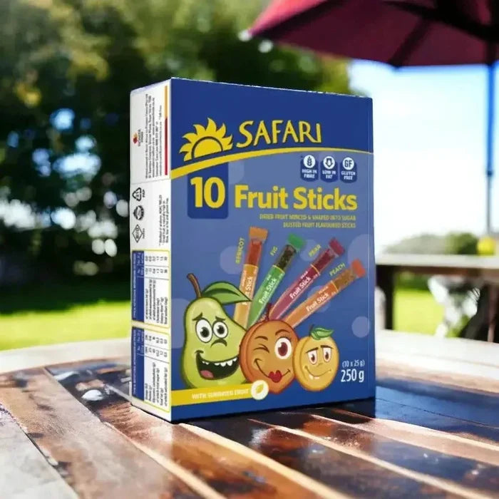 Safari Fruit Sticks pack with high fiber, gluten-free snack sticks perfect for school and sports
