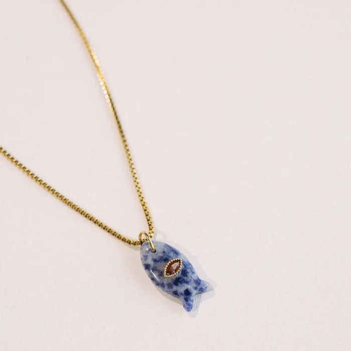 Salty Stone Fish Necklace - Blue Beljoy