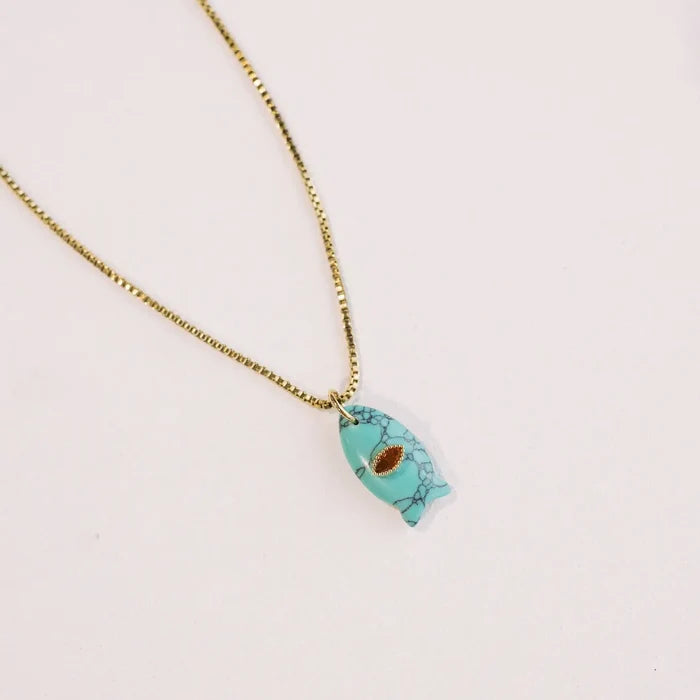 Salty Stone Fish Necklace - Turquoise Beljoy