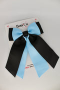 School Bow Black and Blue Topaz - Double Layer Tail Bow - Clip