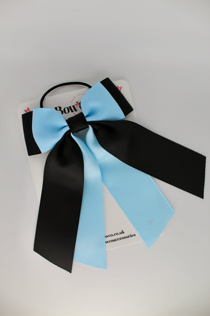 School Bow Black and Blue Topaz - Double Layer Tail Bow – Elastic